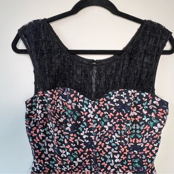 Betsey Johnson FY02W85  Womens Black Multi Lace Neckline Floral Lined Dress 4 - Picture 5 of 13